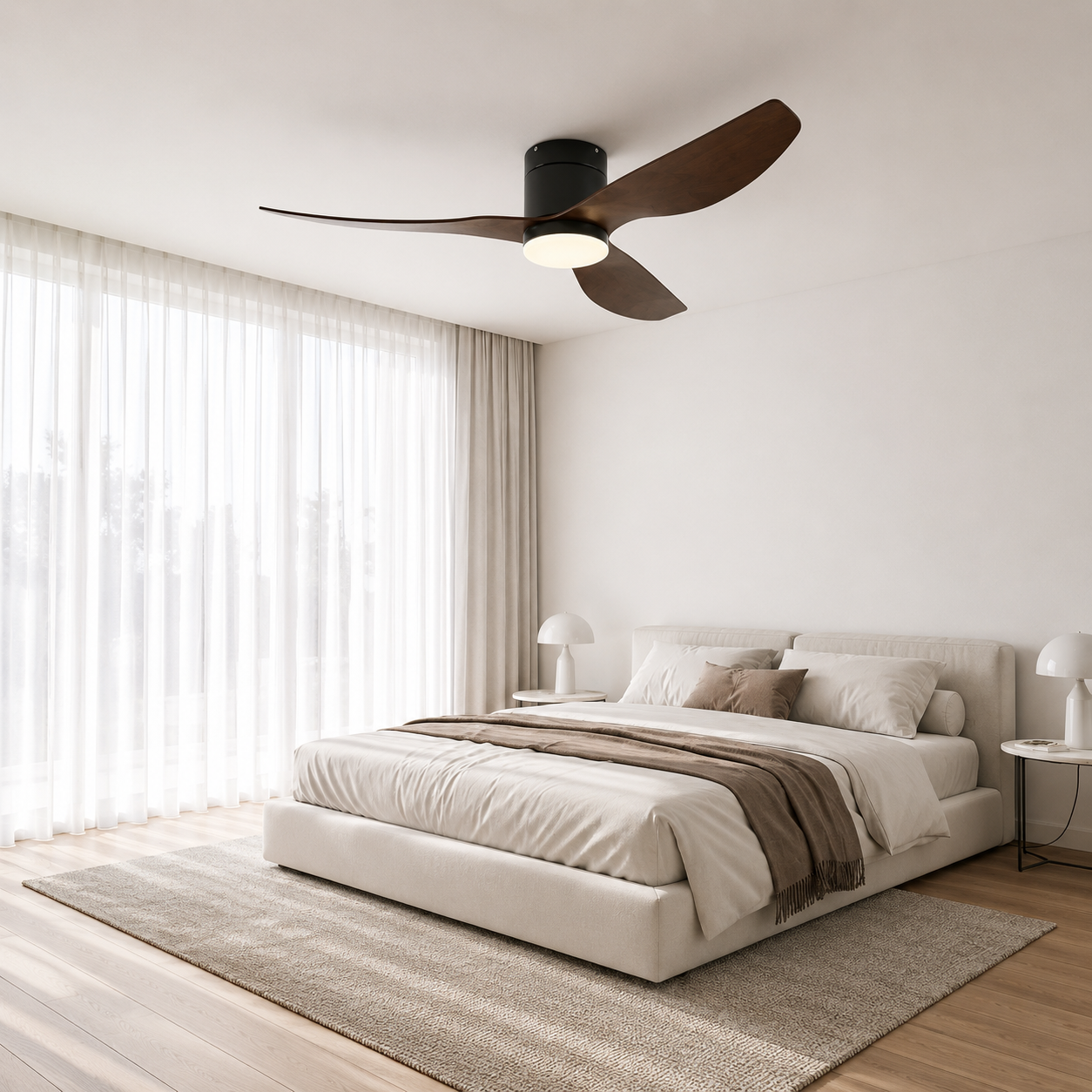 Vienna - Ventilateur de plafond LED intégrée noir et bois foncé