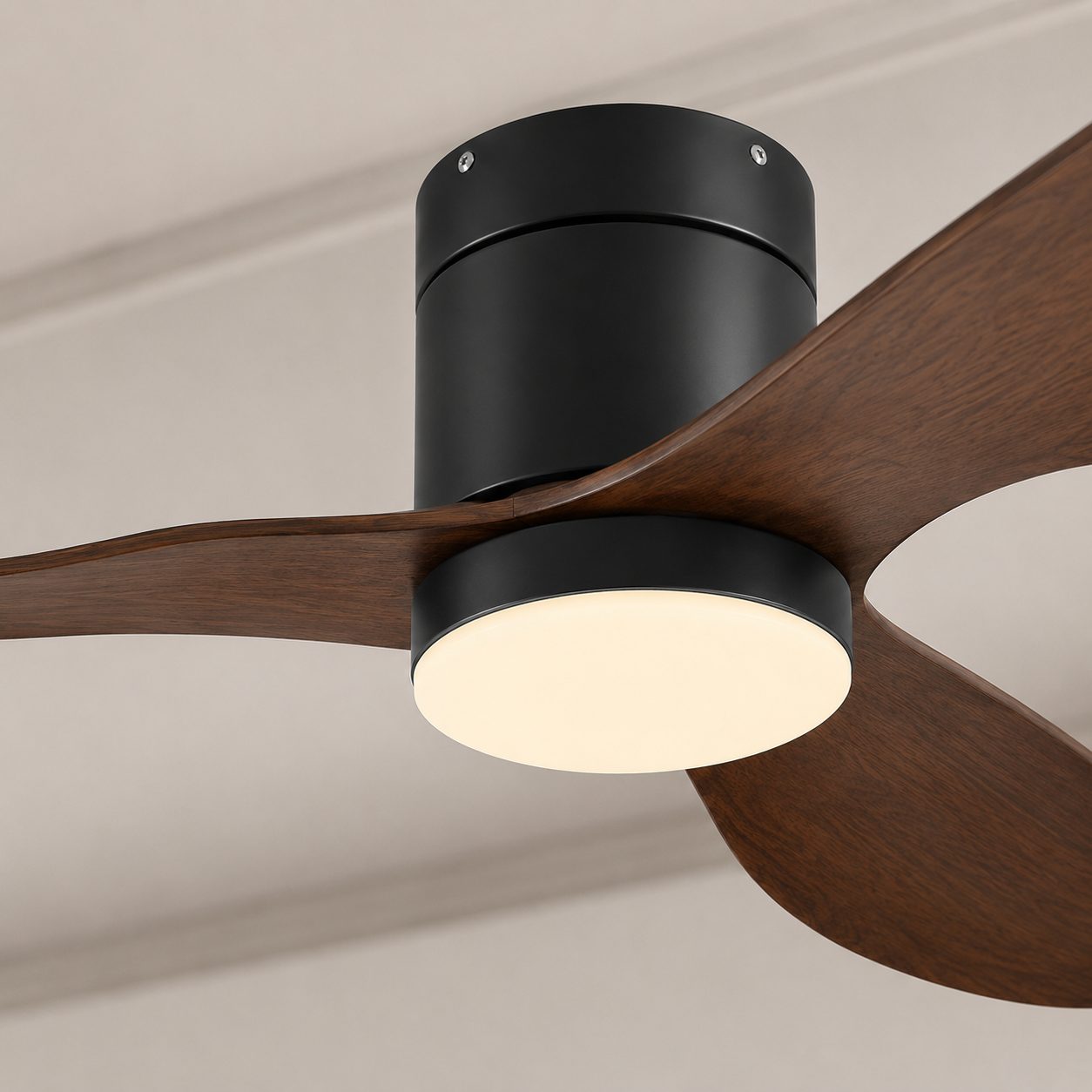 Vienna - Ventilateur de plafond LED intégrée noir et bois foncé