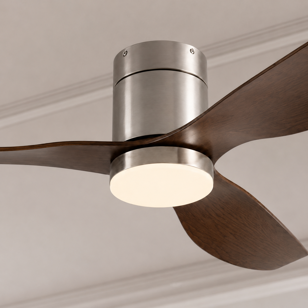 Mykonos | Ventilateur de plafond LED intégrée argent et bois foncé