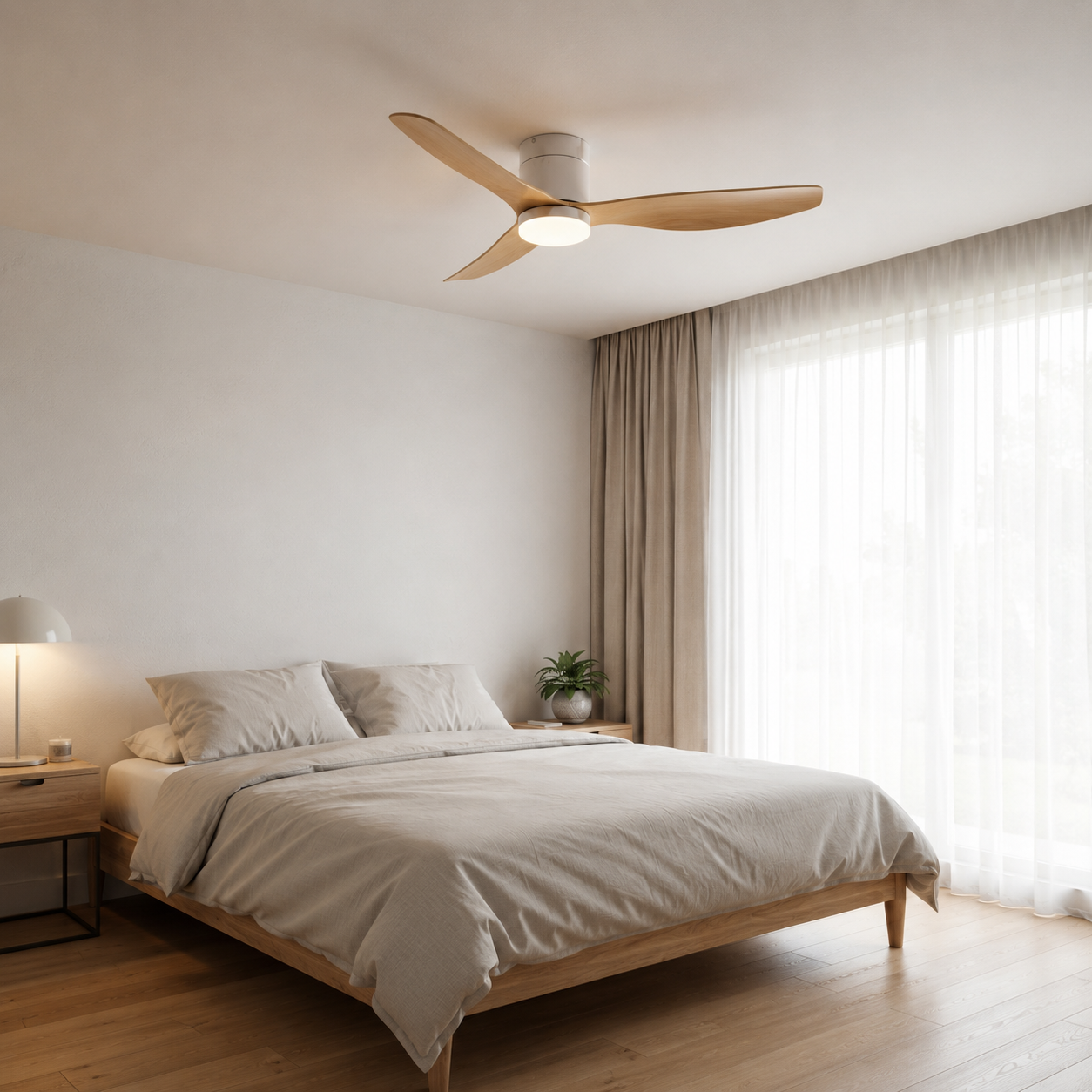 Helios - Ventilateur de plafond LED | Argent et bois clair