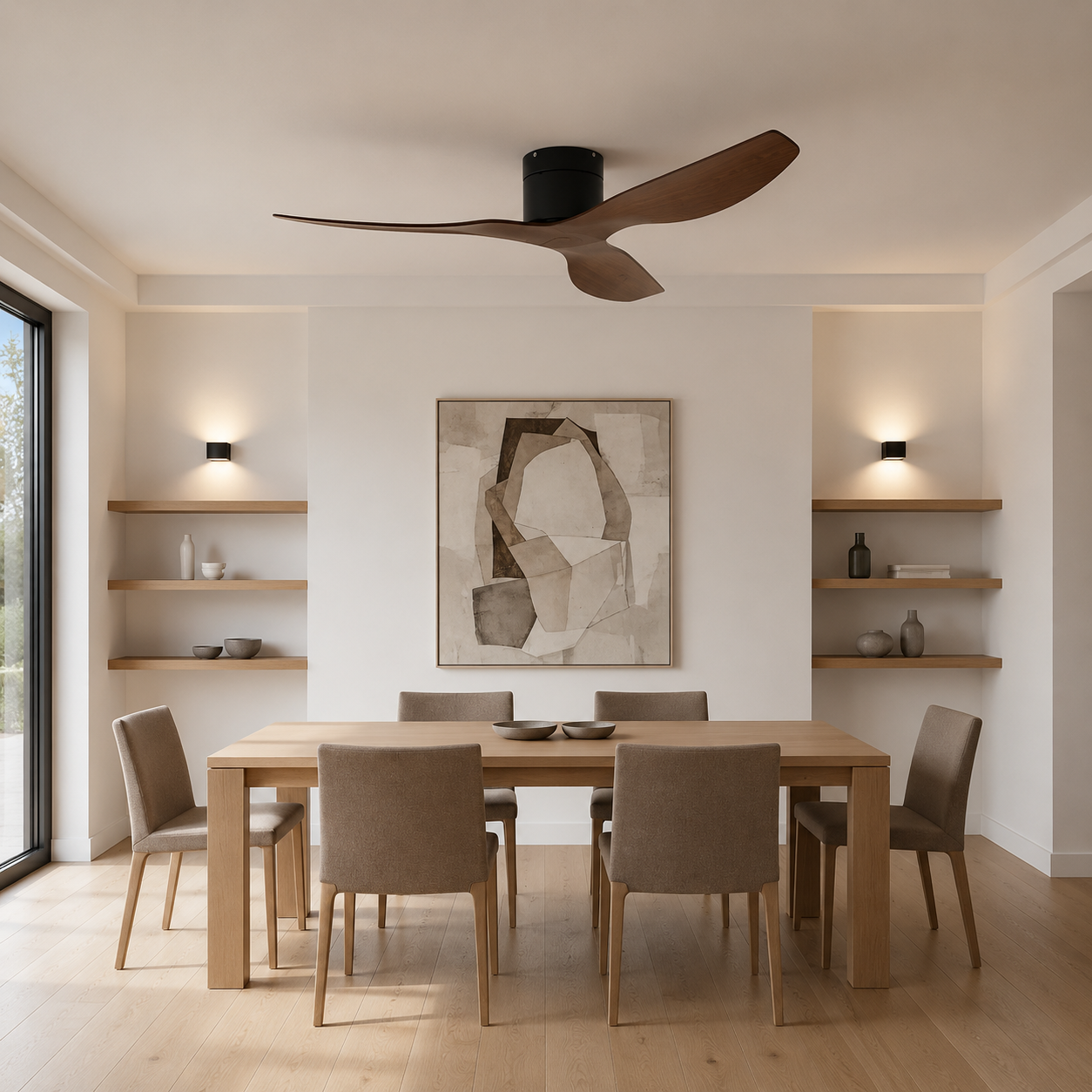 Atlas - Ventilateur de plafond ultra-plat noir et bois foncé