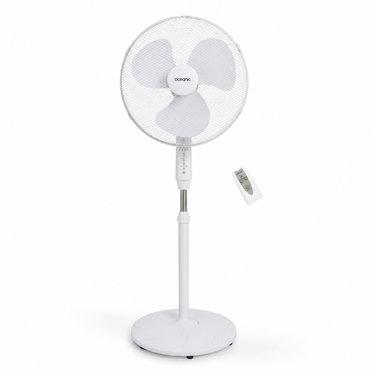 Ventilateur sur pied 45 W 44 cm blanc 3 vitesses oscillation 80° minuterie