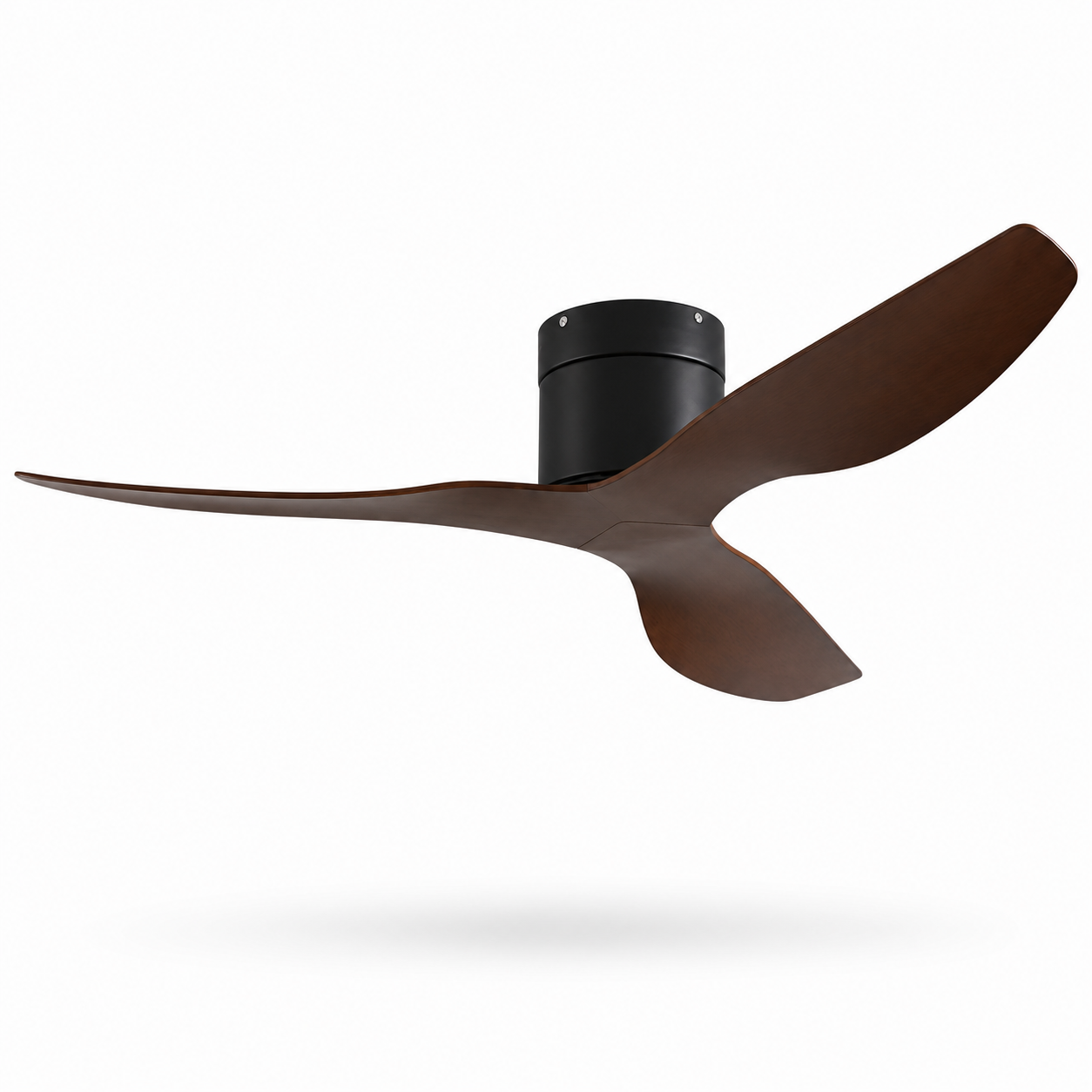 Atlas - Ventilateur de plafond ultra-plat noir et bois foncé