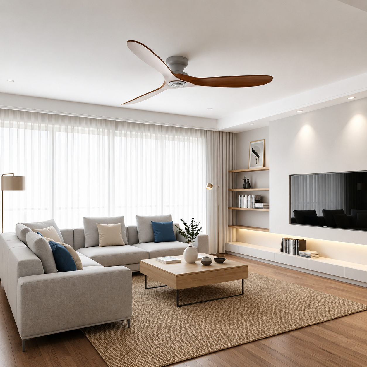 Rosas - Ventilateur de plafond bois massif foncé et gris