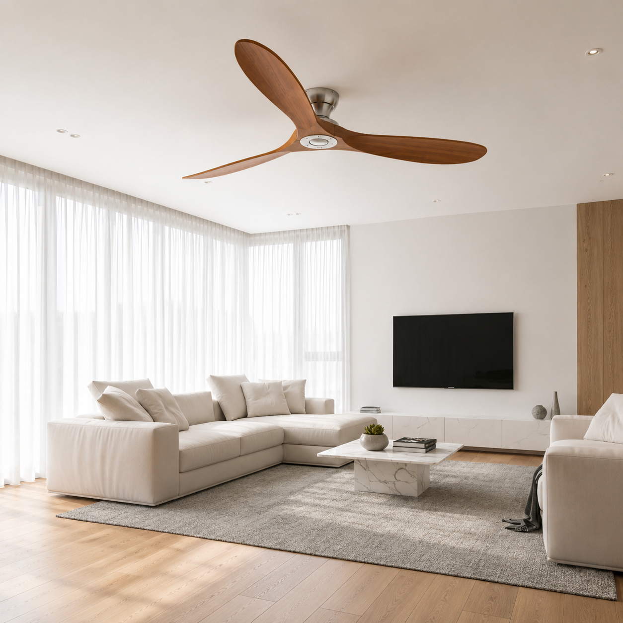 Faro - Ventilateur de plafond bois massif naturel et argent