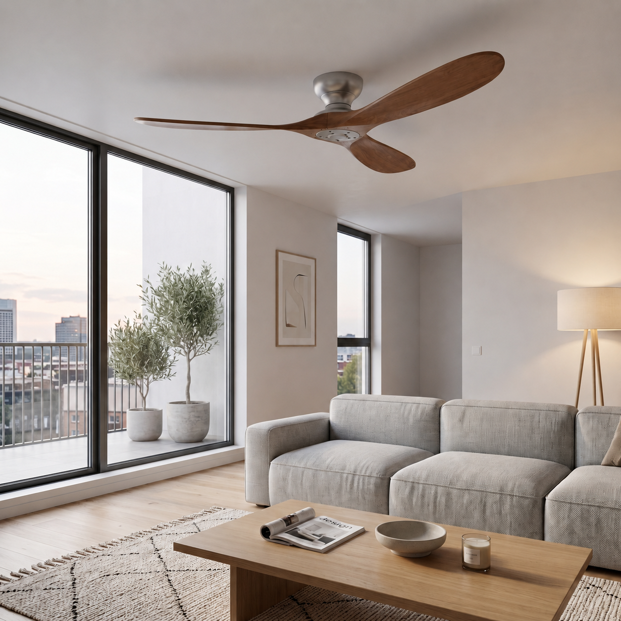 Rosas - Ventilateur de plafond bois massif foncé et gris
