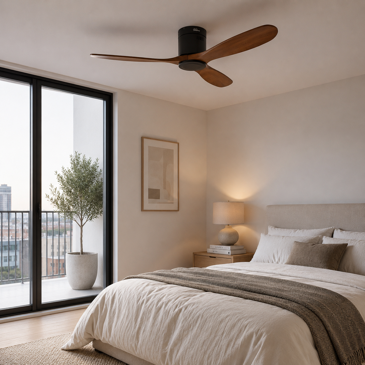Alpage - Ventilateur de plafond 132cm encastré - Sans lumière, acier & bois
