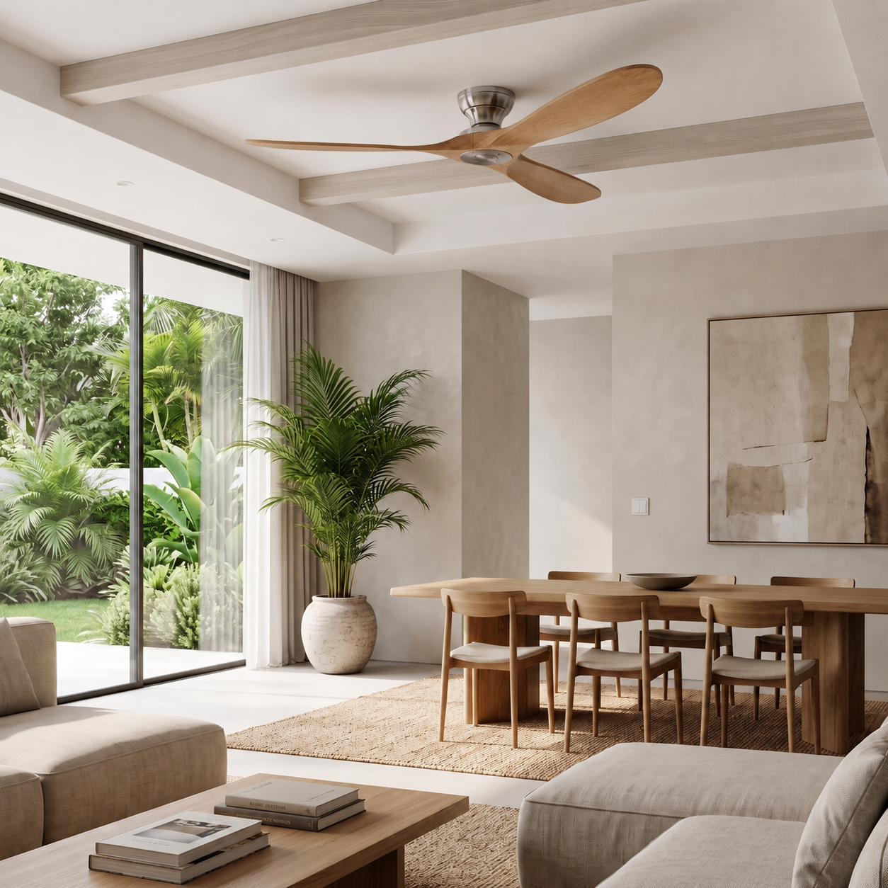 Faro - Ventilateur de plafond bois massif naturel et argent