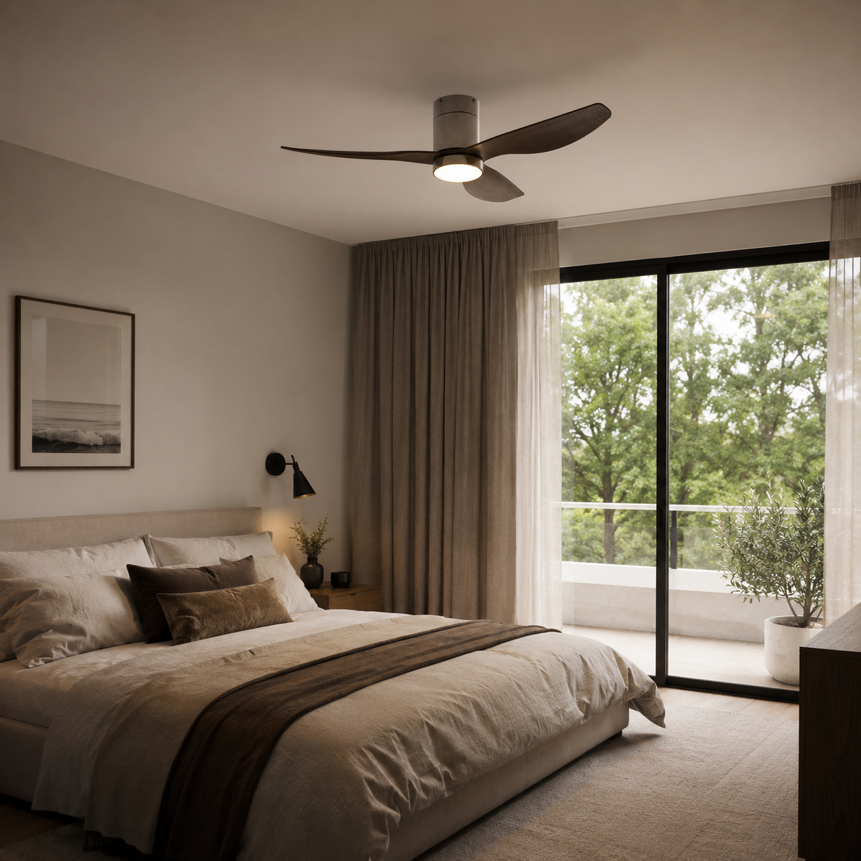 Mykonos | Ventilateur de plafond LED intégrée argent et bois foncé