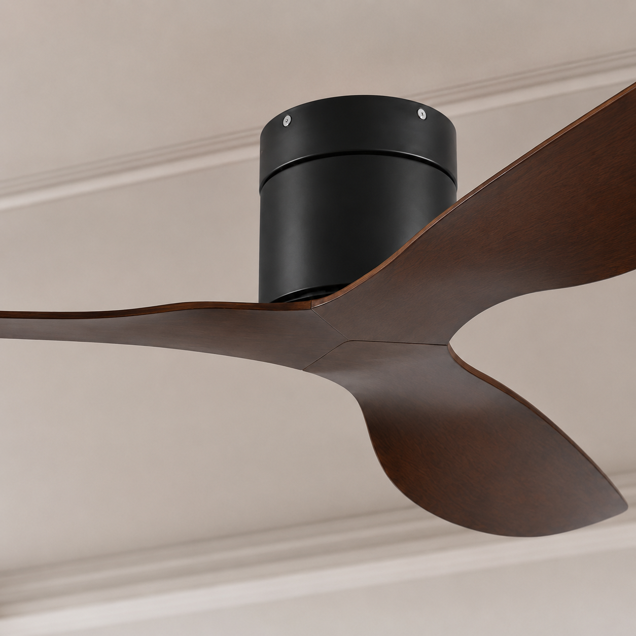 Atlas - Ventilateur de plafond ultra-plat noir et bois foncé