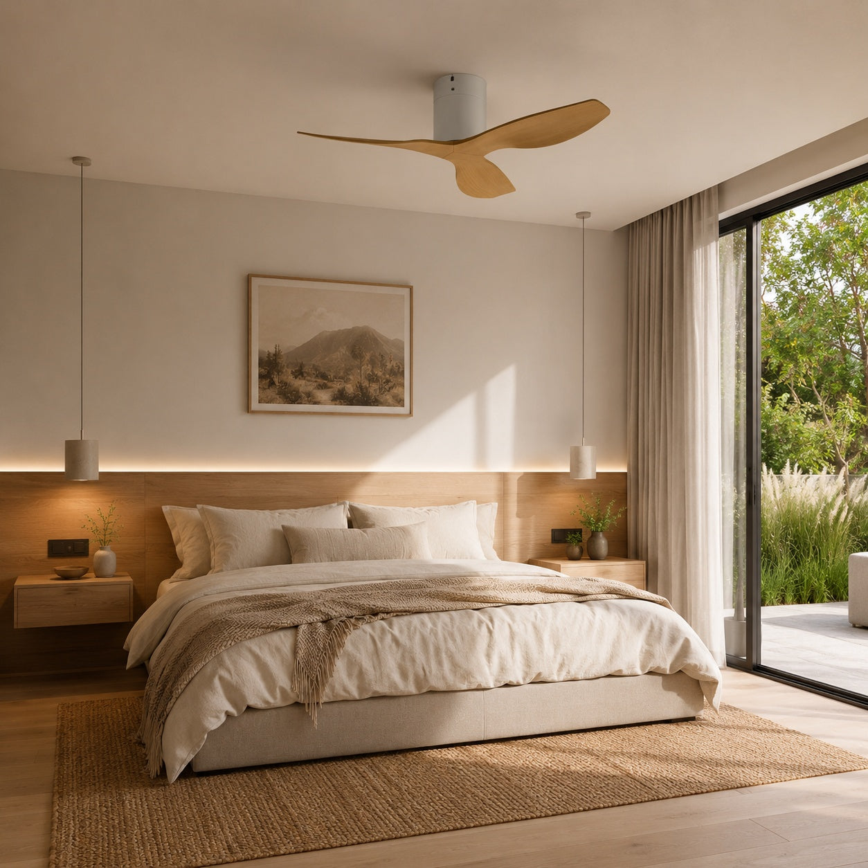 Louna -Ventilateur de plafond 132cm - Pales bois & LED intégrée