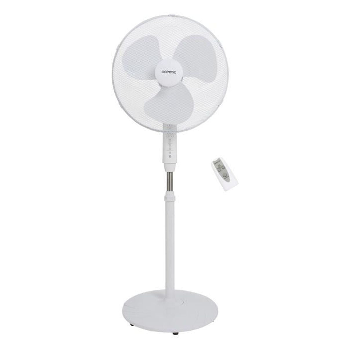 Ventilateur sur pied 45 W 44 cm blanc 3 vitesses oscillation 80° minuterie