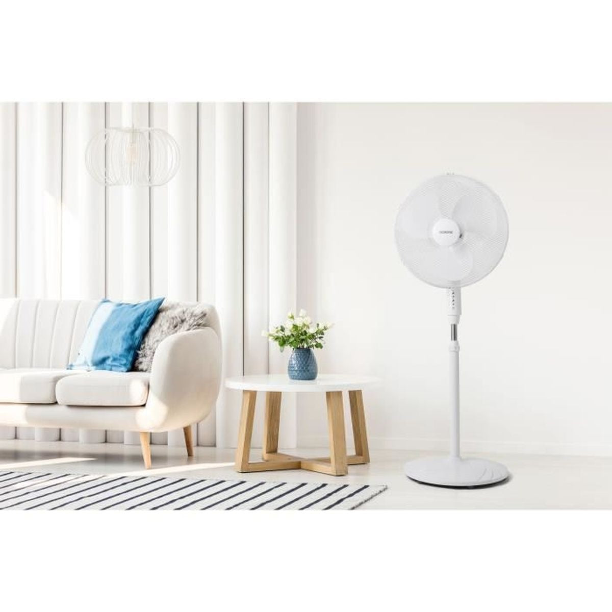 Ventilateur sur pied 45 W 44 cm blanc 3 vitesses oscillation 80° minuterie
