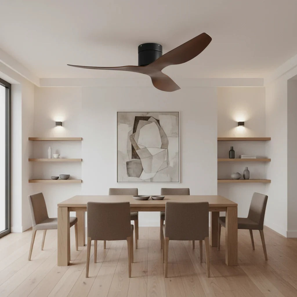 Atlas - Ventilateur de plafond ultra-plat noir et bois foncé